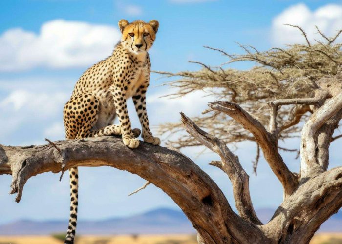 cheetah-sits-on-tree-in-serengeti-national-park-tanzania-cheetah-on-a-tree-in-serengeti-national-park-tanzania-ai-generated-free-photo